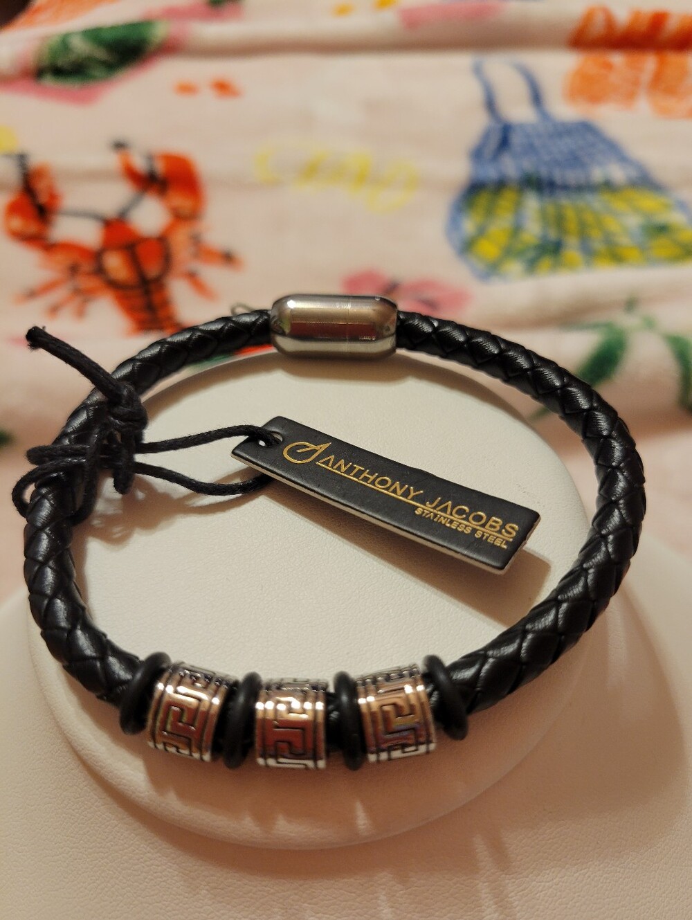 Anthony Kacobs Black Braided Leather Men’s Bracelet with Silver Accents